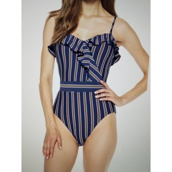 Isabella Rose Broadway One-Piece Navy Blue Multi Striped Women's Size L - Picture 2 of 15